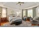 Serene main bedroom with tray ceilings, hardwood floors, soft lighting, and neutral tones for relaxation at 7507 Meadowgate Ln, Waxhaw, NC 28173