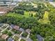 Stunning aerial view of homes near a lush green space, creating a serene and inviting neighborhood atmosphere at 10616 Back Ridge Rd, Charlotte, NC 28277