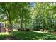 Lush backyard featuring mature trees, manicured landscaping, and a glimpse of stairs leading to the house at 10616 Back Ridge Rd, Charlotte, NC 28277