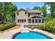 Home exterior showcasing a backyard with a pool, patio, and lush landscaping at 1328 Huntcliff Dr, Waxhaw, NC 28173
