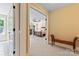 Bedroom view through doorway, featuring neutral walls, carpet, and ceiling fan at 1328 Huntcliff Dr, Waxhaw, NC 28173