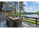 Outdoor deck with seating area and view of the lake at 230 Shady Cove Rd, Troutman, NC 28166