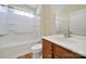 Bathroom features a single sink vanity, commode, and shower-tub combination at 28129 Song Sparrow Ln, Fort Mill, SC 29707