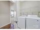 Convenient laundry room with washer, dryer, and shelving, providing practical storage and ease of use at 28129 Song Sparrow Ln, Fort Mill, SC 29707
