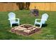 Outdoor firepit area with comfortable chairs and lush green lawn at 386 Greenlea Cir, Taylorsville, NC 28681