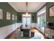 Dining room featuring a wooden table, green walls, and a view of the backyard at 4516 Night Heron Ln, Charlotte, NC 28211