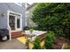 Cozy backyard patio with cushioned seating, string lights, and greenery at 4516 Night Heron Ln, Charlotte, NC 28211
