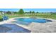 Backyard pool with stone surround, landscaping, and furniture at 4941 Campobello Dr, Monroe, NC 28110
