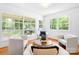 Bright living room boasts hardwood floors, comfortable white seating and lots of natural light, creating a welcoming atmosphere at 5162 Lincrest Pl, Charlotte, NC 28211