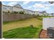 Backyard features a retaining wall and a grassy area, offering potential for landscaping at 6011 Chelsea Oaks Rdg, Tega Cay, SC 29708