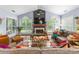Bright living room with vaulted ceilings, a fireplace, and large windows for natural light at 611 Meadow Lake Dr, Matthews, NC 28105