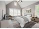 Serene bedroom with vaulted ceiling and a large window offering plenty of natural light at 8825 Harris Rd, Concord, NC 28027