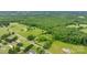 Aerial view showcasing a mix of grassy fields, patches of woods, and homes along a road at 9161 Paul Payne Store Rd, Stony Point, NC 28678