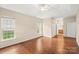 Spacious main bedroom features hardwood floors and great natural light at 9430 Duckhorn Dr, Charlotte, NC 28277