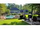 Large backyard with in-ground pool, patio area, and mature trees, perfect for outdoor entertaining at 10338 Hollybrook Dr, Charlotte, NC 28277