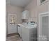 Laundry room with included washer, dryer, storage cabinets, and exterior access at 1370 Poole Rd, Salisbury, NC 28146