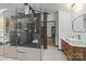 Stunning bathroom featuring a large glass-enclosed shower and a stylish vanity with modern fixtures at 2121 Valencia Ter, Charlotte, NC 28226