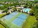 Aerial view featuring neighborhood tennis courts and a pool, surrounded by lush trees at 2802 Azalea Hills Dr, Charlotte, NC 28262