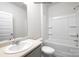 Clean bathroom with a shower-tub combo, a white vanity and a neutral countertop at 3407 Lacebark Ln, Gastonia, NC 28056