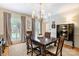 Charming dining area with a wooden table, chandelier, and windows providing natural light at 5508 Kincross Ln, Charlotte, NC 28277