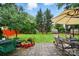 Enjoy the outdoors in the spacious backyard with a patio area and lush landscaping at 6717 Bickham Ln, Charlotte, NC 28269