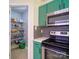 Updated kitchen featuring stainless steel appliances, green cabinets, and a walk-in pantry for ample storage at 7122 Marlin St, Gastonia, NC 28056