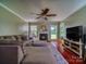 Bright living room featuring a fireplace, ceiling fan, and comfortable seating at 7122 Marlin St, Gastonia, NC 28056