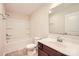 Bathroom with a shower-tub combo, a clean, white toilet, and a modern vanity at 2327 Glenway Trail Ct, Pineville, NC 28134