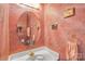 Quaint powder room with unique textured walls, a decorative mirror, and stylish fixtures at 5238 Downing Creek Dr, Charlotte, NC 28269