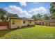 Spacious backyard with lush lawn and mature trees, perfect for outdoor activities at 529 Dedmon Dr, Charlotte, NC 28216