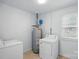 Functional laundry room featuring modern washer and dryer units, and storage at 529 Dedmon Dr, Charlotte, NC 28216