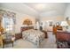 Comfortable bedroom with floral bedding, matching window decor, and ensuite bathroom at 5550 Monticello Nw Dr, Concord, NC 28027