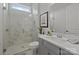 Stylish bathroom featuring marble-look tiles, glass-enclosed shower, and modern fixtures at 7010 Brush Crk, Monroe, NC 28110