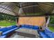 Inviting outdoor lounge with comfortable seating, a fire pit table, and gazebo, perfect for relaxation and entertaining at 8347 Dallas Bay Rd, Charlotte, NC 28278