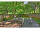 A backyard patio featuring outdoor seating and a grill among a green lawn and mature trees at 901 Scaleybark Rd, Charlotte, NC 28209