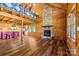 Open floor plan featuring stone fireplace and wood floors at 11227 Cool Springs Rd, Cleveland, NC 27013