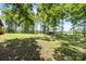 Expansive green backyard featuring mature trees and lush lawn, offering a serene and private setting at 11227 Cool Springs Rd, Cleveland, NC 27013