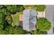 An aerial top shot of a home with a well-kept backyard, patio, and driveway, surrounded by lush greenery and trees at 1458 Bedlington Nw Dr, Charlotte, NC 28269
