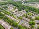 An aerial shot showcasing closely knit neighborhood with lush trees and multiple houses at 15554 Stronvar House Ln, Charlotte, NC 28277