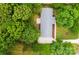 An aerial view of a well-maintained home surrounded by mature trees and lush landscaping and a patio with outdoor seating at 1610 Ford St, Charlotte, NC 28216