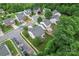 Aerial view of a residential neighborhood with lush greenery and well-maintained homes at 16615 Crimson Sargent Dr, Charlotte, NC 28213