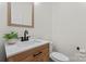 Modern bathroom features wood-grain vanity, white countertop, black faucet, and decorative plants at 16615 Crimson Sargent Dr, Charlotte, NC 28213