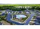 Aerial view of neighborhood with a community pool, manicured lawns and sidewalks at 1825 Lotus Ln, Denver, NC 28037
