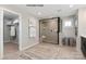 Bathroom boasts a glass shower, a built-in seat, towel racks, and a stylish rug on tiled floors at 2046 Sabra St # Cwo0006, Gastonia, NC 28054