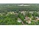 An aerial shot showcasing the neighborhood's lush greenery, mature trees, and a glimpse of the lake in the distance at 309 Palm Cove Way, York, SC 29745
