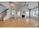 Bright, open living room with hardwood floors, fireplace, and staircase at 328 Rose Garden Ct, Rock Hill, SC 29732