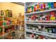 Walk-in pantry with shelving stocked with food items and cooking supplies at 6009 Swanston Dr, Charlotte, NC 28269
