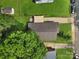 Aerial shot of a home with a large backyard featuring a patio, shed, and mature trees, showcasing the property's layout at 906 Eastwood Dr, Rock Hill, SC 29730