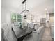 Open concept dining room with a view into the modern kitchen featuring stainless steel appliances at 9712 Worley Dr, Charlotte, NC 28215