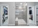 Bathroom with a walk-in shower with a seat and access to a closet at 11216 Preservation Ln, Charlotte, NC 28278